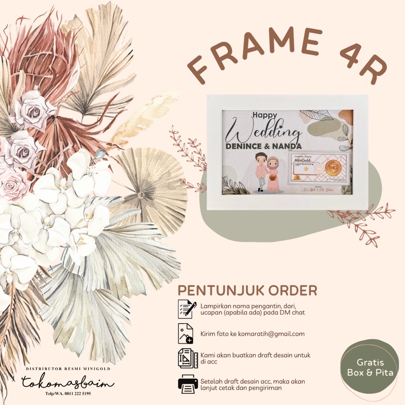 Custom Frame / Bingkai 4R untuk LM Antam atau Minigold - Wedding