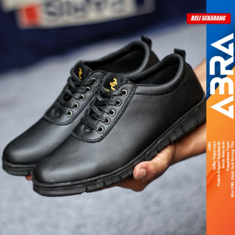 Sepatu Formal Casual Pria Kulit Pu Pantofel Kerja Hitam Fullblack ABRA BRRODI