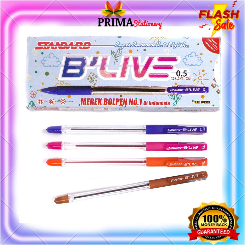 

Standard Pen - Blive Color Mix Isi 12 pcs ( Pulpen, Pena, Ballpoint )