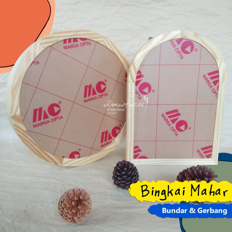 Bingkai Mahar Bulat Kayu Jati Belanda | Frame Lingkaran Akrilik