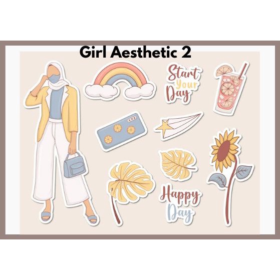 Sticker Girl Hijab Aesthetic Stiker HP/Laptop Tumblr Doodle Murah Lucu