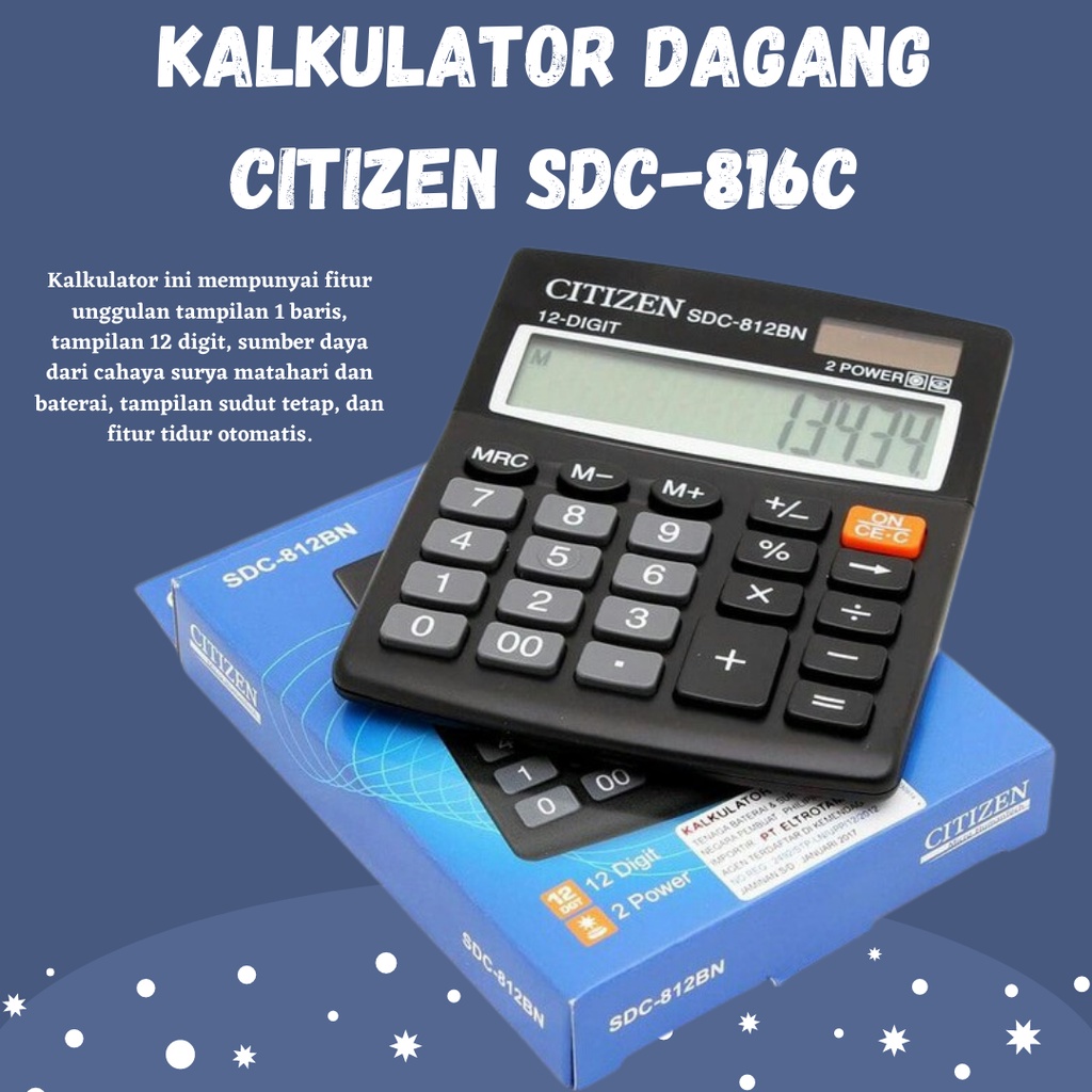 [BISA COD] Termurah! Kalkulator Dagang Citizen SDC-816C 12 Digit 2 Power / Citizen CT 812 BN 12 Digit