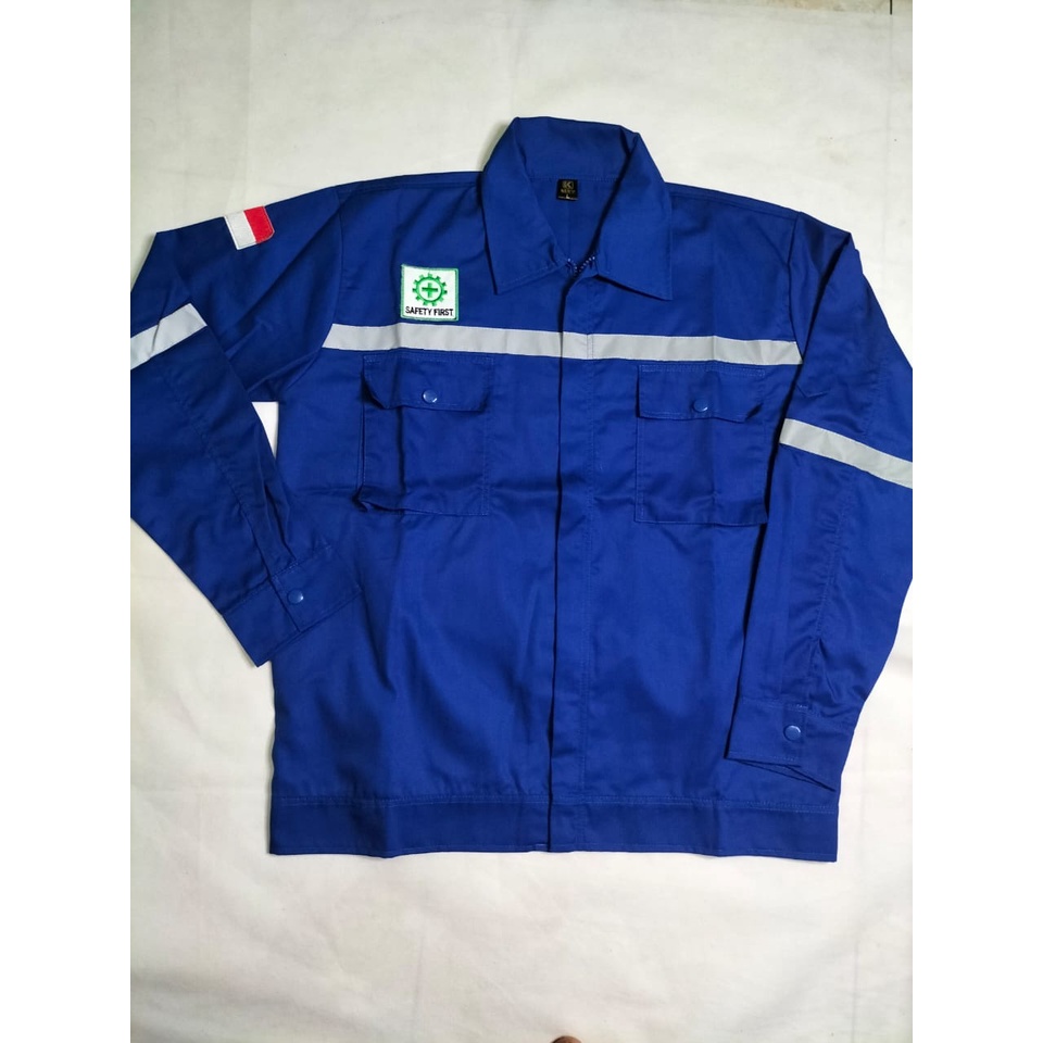 Kemeja Safety Wearpack Lengan Panjang | Seragam Proyek Full Biru Benhur