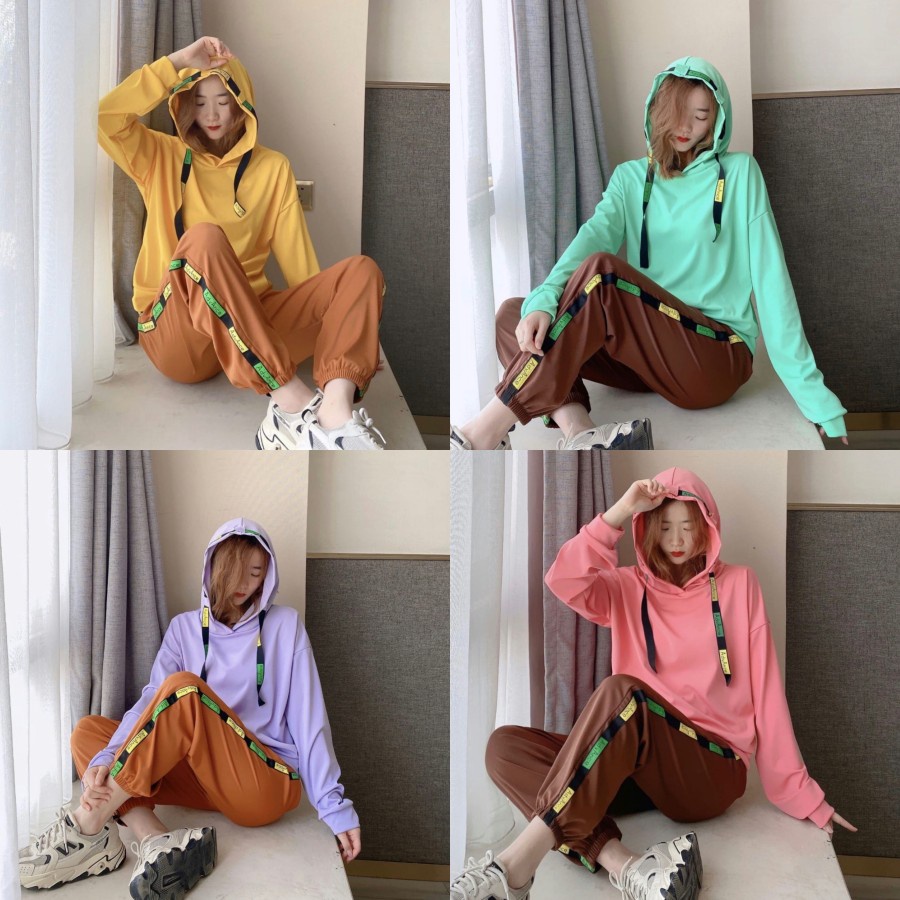 BAJU TIDUR MUSLIM HOODIE SET JOGGER PANTS IMPORT ALL SIZE NEW COLOR