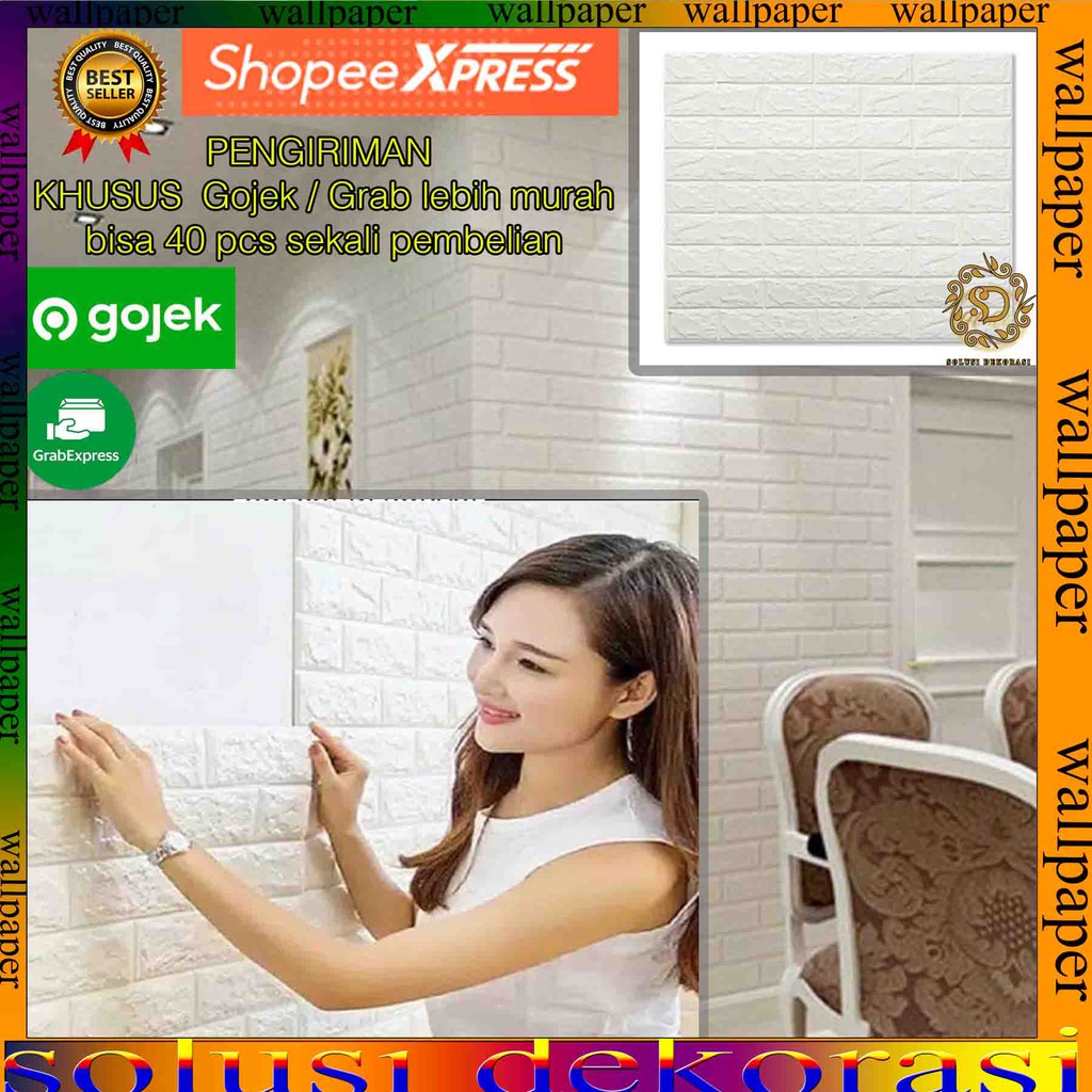 Wallpaper Dinding 3D - Wallpaper Dinding Bata Putih - Wallstiker Foam Embos 3D