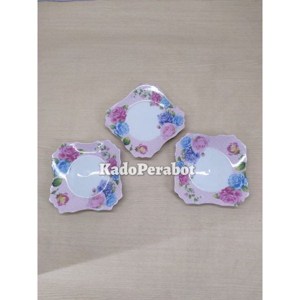 piring tatak persegi motif - piring tatakan gelas - piring tatak 1set