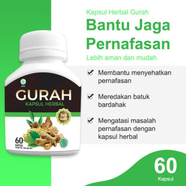 Kapsul Herbal Gurah - Atasi Batuk Berdahak, Gangguan Pernapasan, Tidur Mendengkur / Ngorok KAPSUL GURAH - OBAT BATUK ASMA SESAK NAFAS BATUK BERDAHAK BATUK KERING OBAT BATUK IBU DAN ANAK - COD