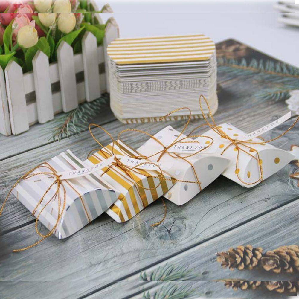 Mxbeauty Candy Box Papery DIY Dengan Bentuk Bantal Benang Emas Hang Tag Gift Box