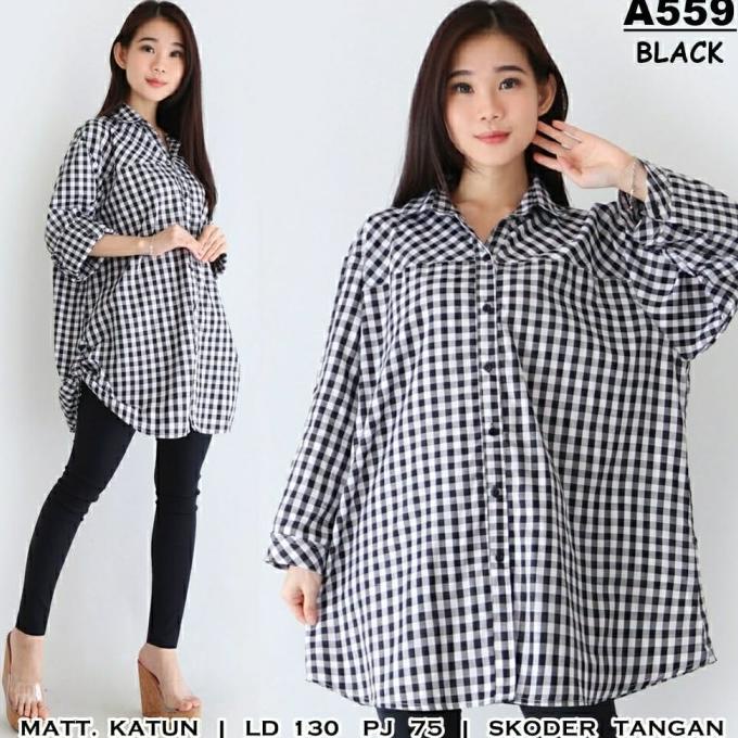 Atasan Kemeja Wanita Jumbo Xxxl Ld 130 Motif Kotak-Kotak Big Size