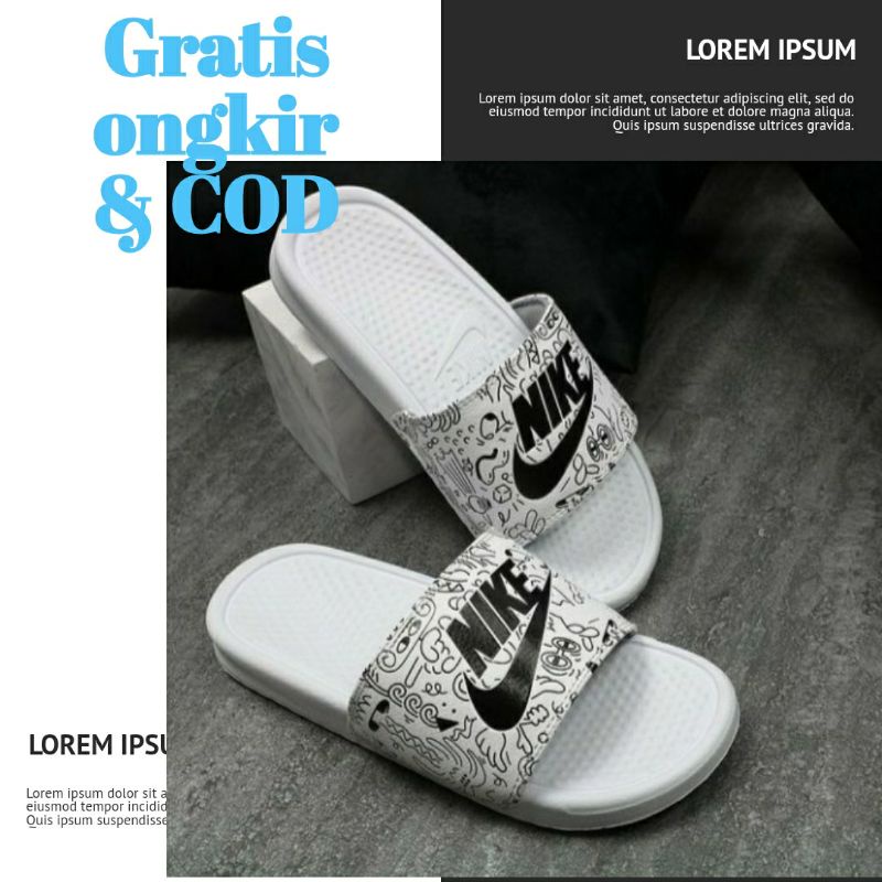 TERMURAH SANDAL PRIA & WANITA  SLIP ON NIKE HITS