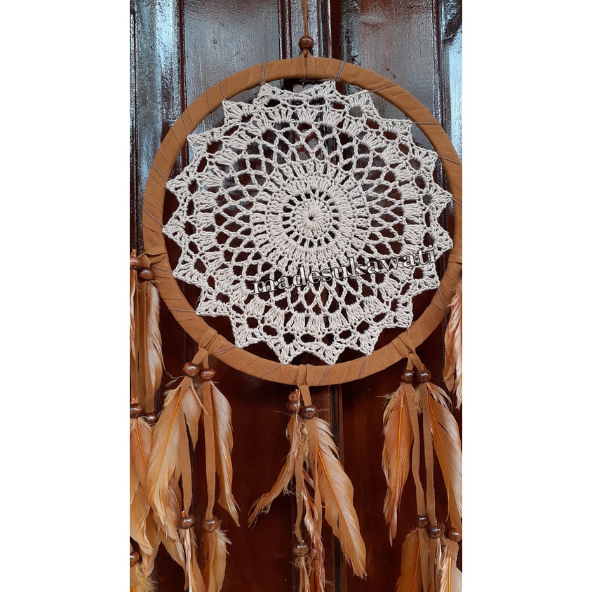 Dream catcher sulam diameter 22cm dekorasi gantungan hiasan bulu ayam