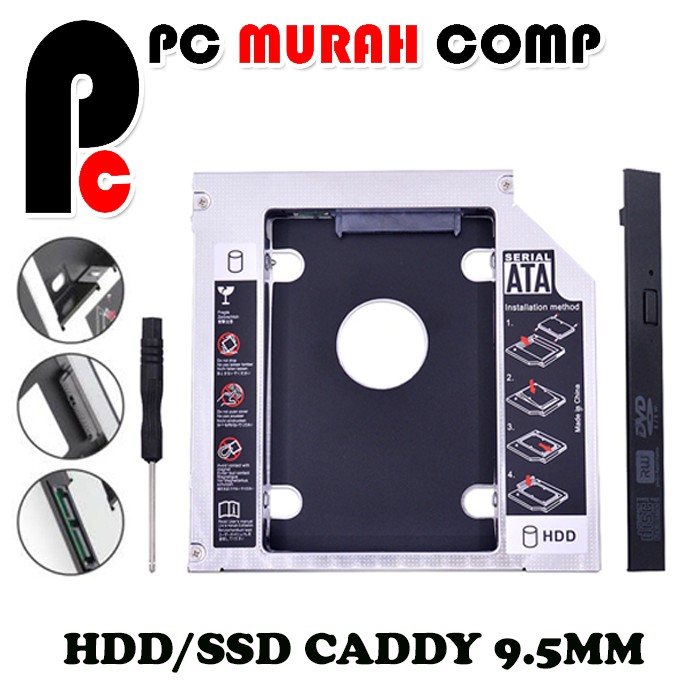 HDD HARDISK HARIDDISK Caddy 9.5 mm SATA to DVD To HDD (SSD CADDY)