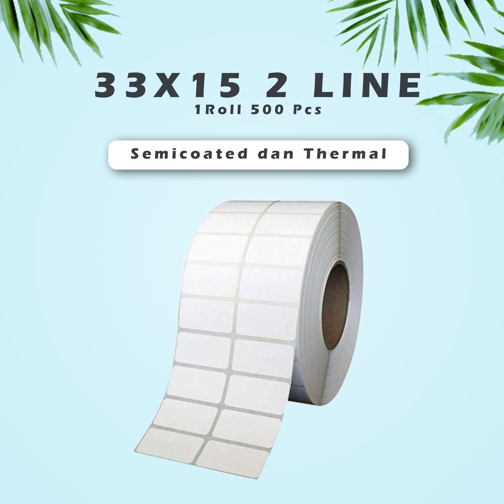 

33x15 2 Line 1000pcs kertas stiker label thermal barcode sticker label semicoated dan thermal label