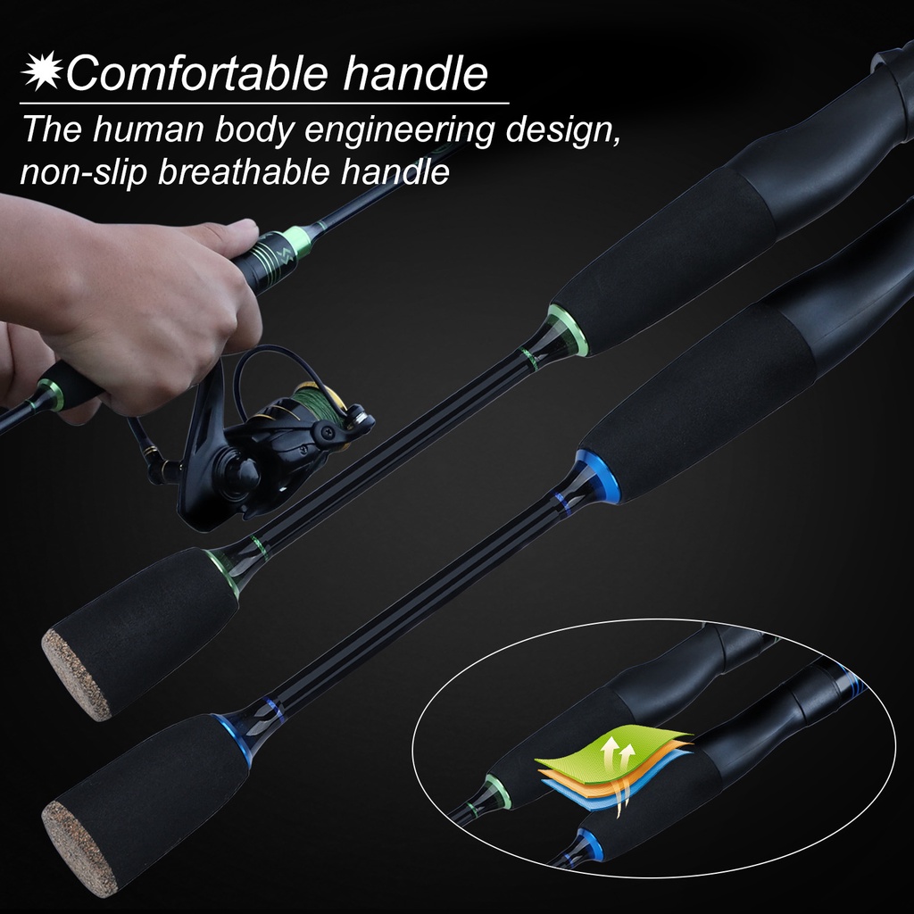 Sougayilang Joran Pancing Spinning/Casting Joran Pancing High Quality Carbon Fiber Spinning Casting Fishing Rod EVA Handle 2 Sections Ultralight 1.8m 2.1m Baitcasting Fishing Rod for Saltwater Freshwater River Lake Carp Fishing