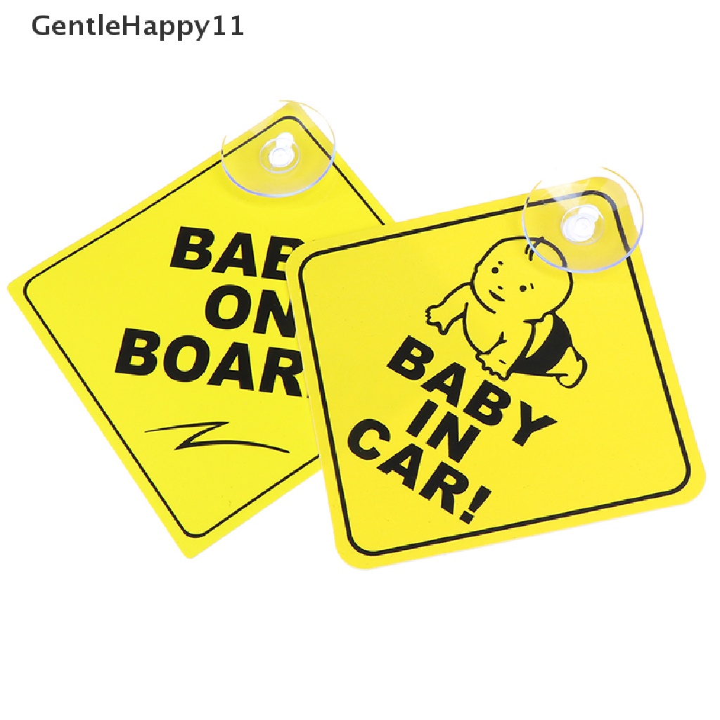 Gentlehappy Baby On Board SAFETY Mobil Jendela Suction Cup Kuning Reflektif Tanda Peringatan 12CM