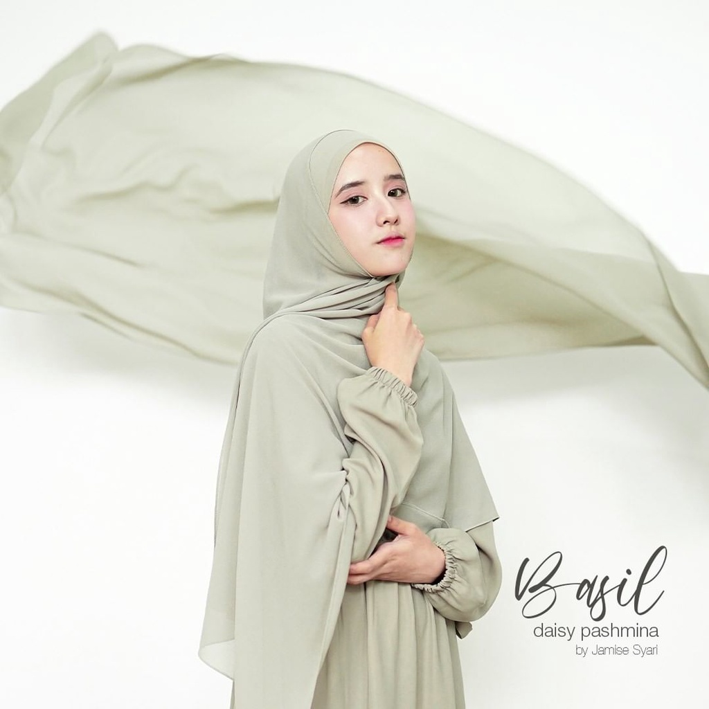 kerudung jilbab PASHMINA segi empat panjang bahan CERUTY babydoll warna hijau daun muda / mint polos