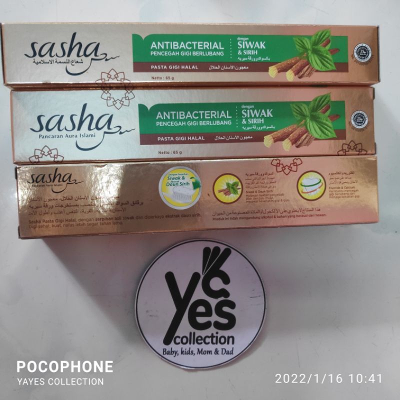 Sasha pasta gigi 150 g - 65 g herbal whitening cegah gigi berlubang dg siwak lemon garam daun sirih
