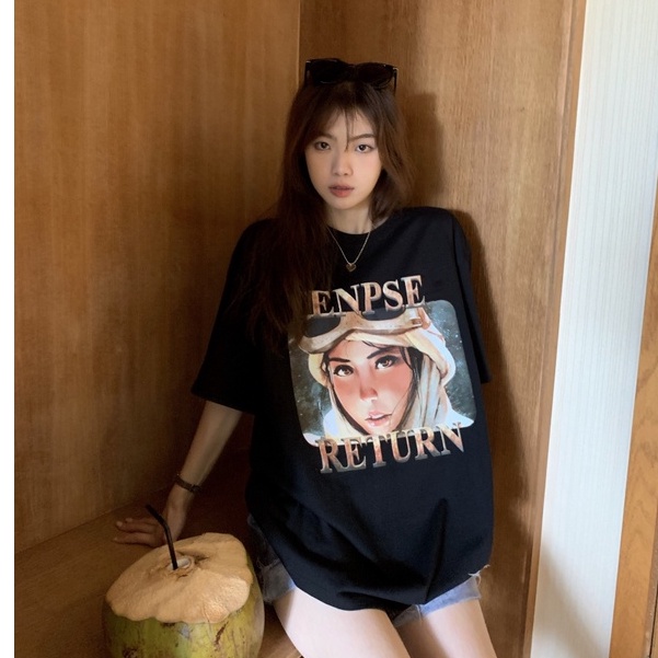 baju wanita kekinian kaos atasan wanita korean style lengan pendek oversize potret printed t shirt