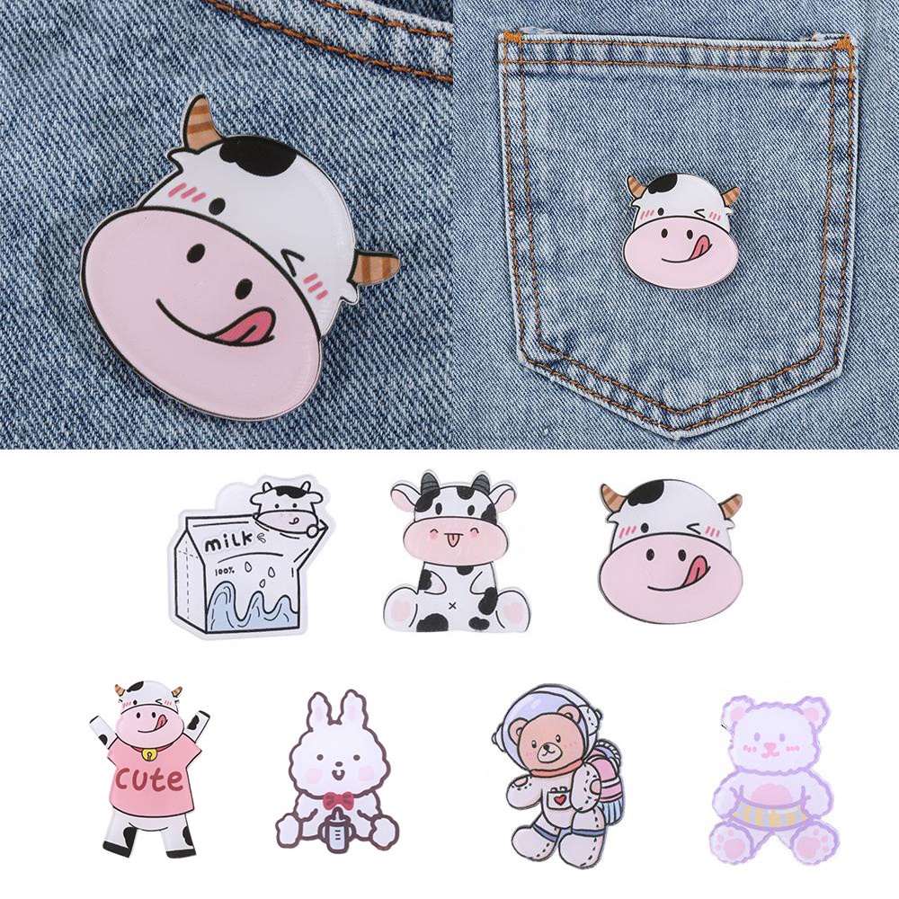 1 pcs Lucu Liontin Aksesoris Kartun Sapi Akrilik Lencana Bros Pin