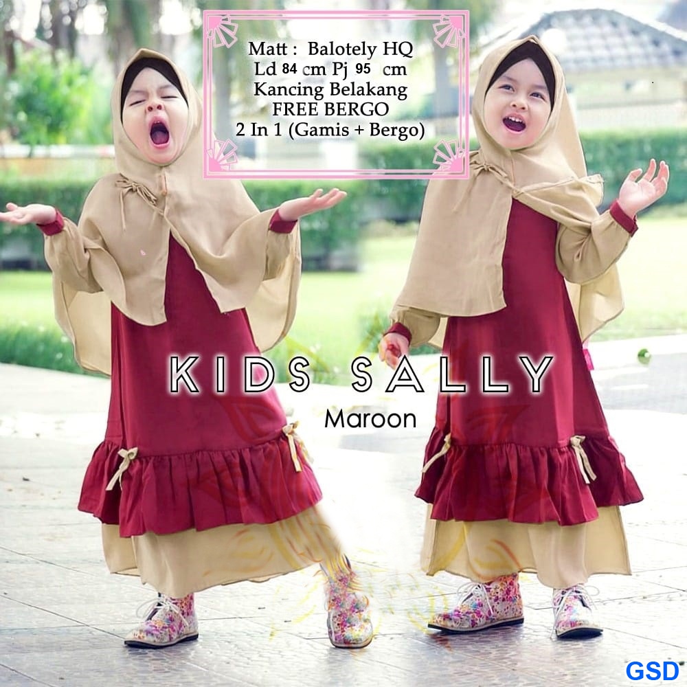 Syari sally kids/Set Gamis dan Hijab Anak Terbaru / Fashion Muslim Anak Umur 6-8 Tahun