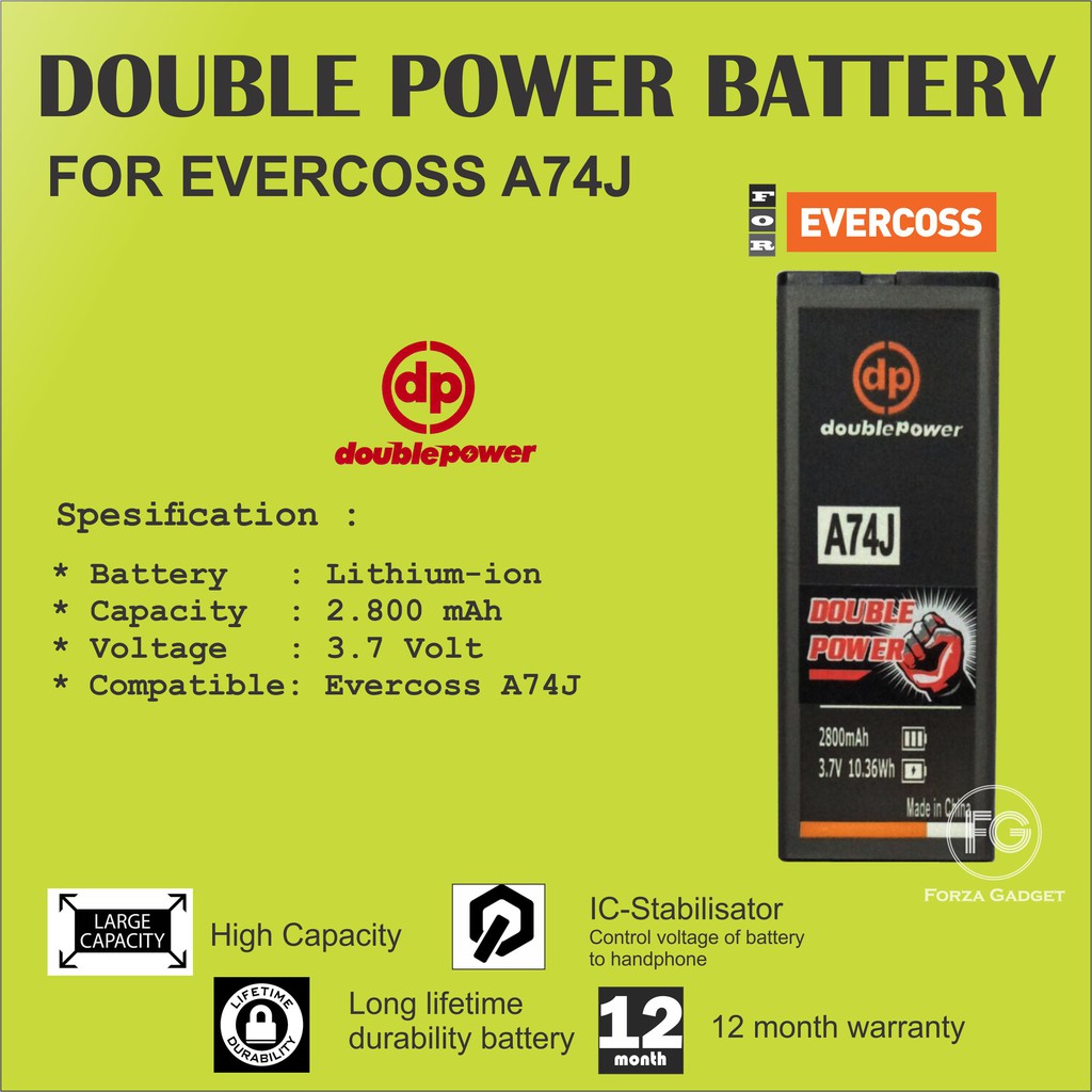 BATTERY DOUBLE POWER EVERCOSS A74J 2800mAh