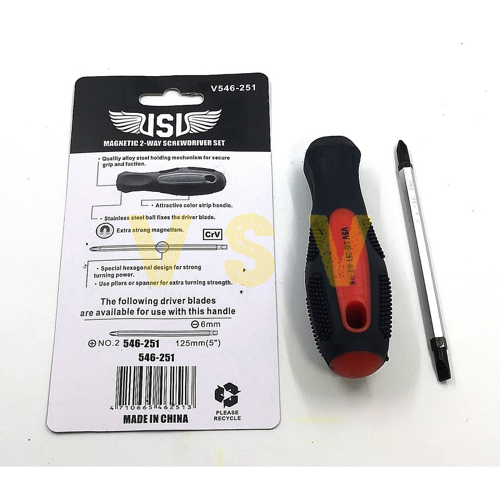 VSV Two way screwdriver 125mm rubber / obeng bolak balik /plus min