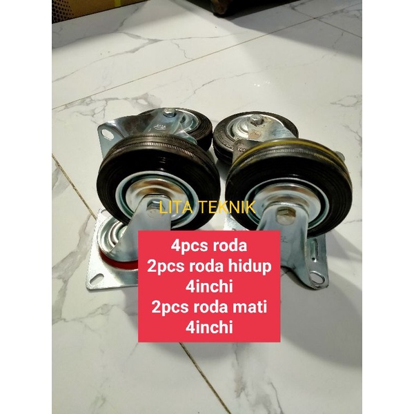 roda karet 4 inchi roda etalase 1set 4pcs roda gerobak 4 in