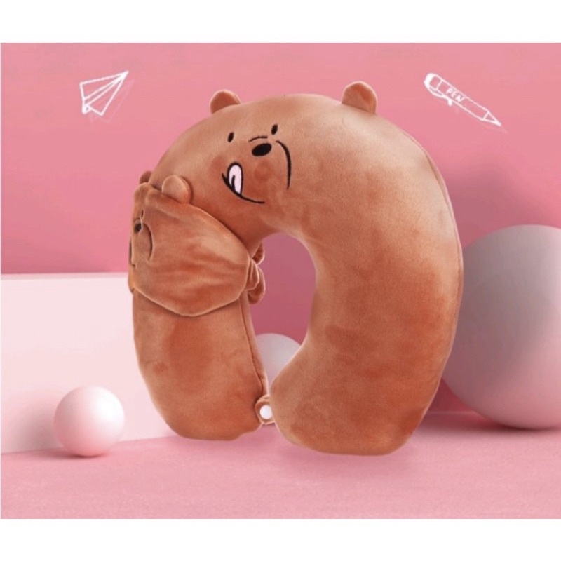 Bantal Leher Dewasa U Free Penutup Mata dan Kancing Berlabel SNI Murah Lembut Empuk Mewah Bantal Leher Travelling Mobil Bantal Tidur 2 in 1 We Bare Bears Multifungsi U-Shaped Pillow Pakai Kancing Bantal Sandar Kepala Bantal Leher Karakter Panda Beruang