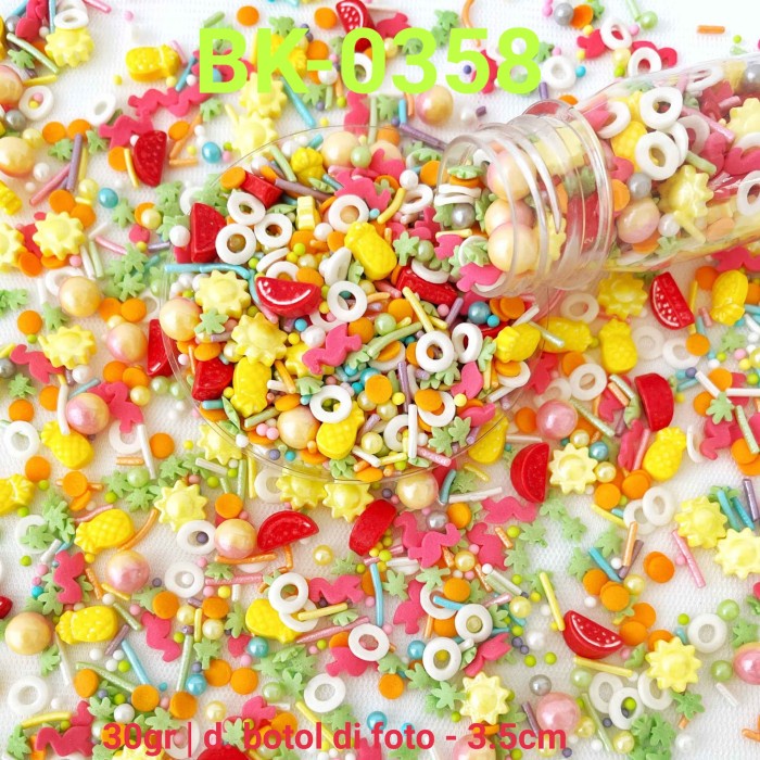 

BK-0358 SPRINKLES SPRINKLE 30GR MUTIARA BUAH NANAS SEMANGKA BINTANG HEMAT