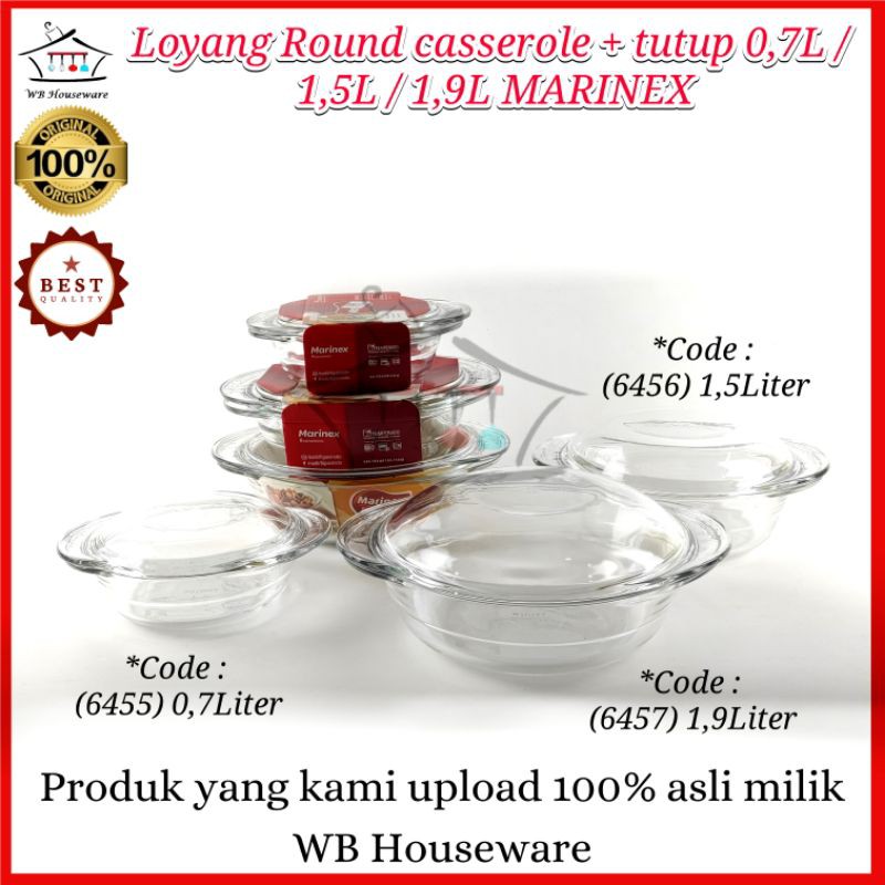 Loyang kaca bulat + tutup tahan panas MARINEX / round casserole + handle