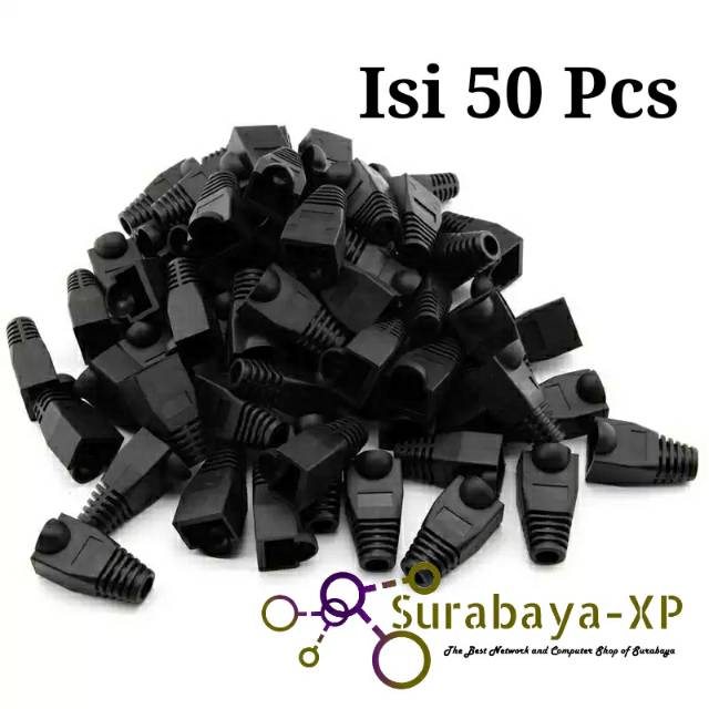 Karet Pelindung 50 Pcs Sarung Konektor RJ45 CAT5E CAT6 Plugboot plug boot Warna Hitam