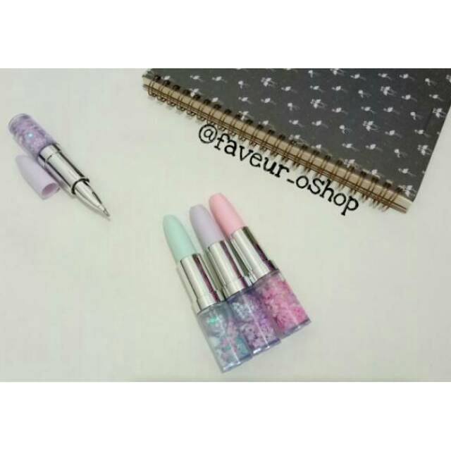 

Pulpen Bentuk Lipstik Air Gliter/ Lipstick Water Glitter Pen Quicksand