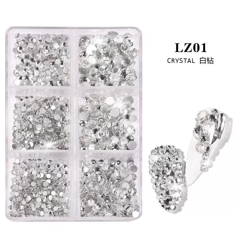 6 GRID NAIL CRYSTAL RHINESTONE SWAROVSKI SQUARE ROUND NAIL SWAROVSKI PERSEGI GAYA KOREA SILVER DRILL RHINESTONE BATU PERMATA KUKU PERSEGI