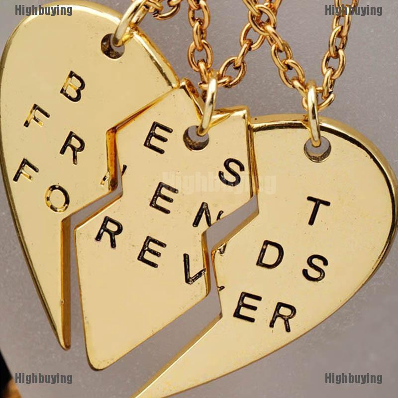 3pcs Kalung Persahabatan Liontin Desain Kombinasi Hatitulisan Best Friends Forever Untuk Wanita