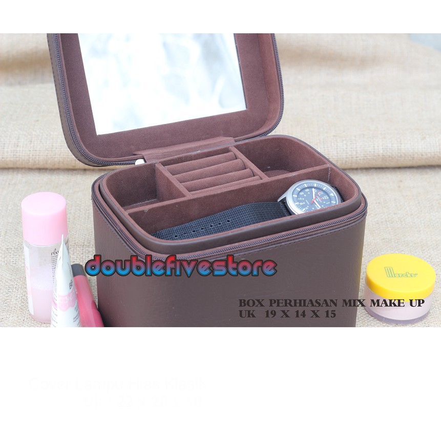 Box Perhiasan Mix Make Up Cantik Hard Case Premium Coklat