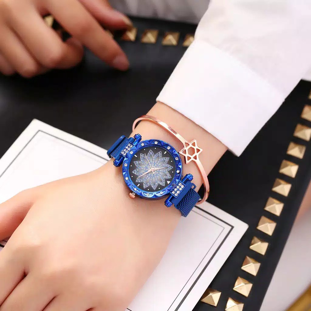 ✅[COD] Ready Stock！Jam Tangan Quartz Analog Motif Bunga dengan Strap Mesh Stainless Steel  W35