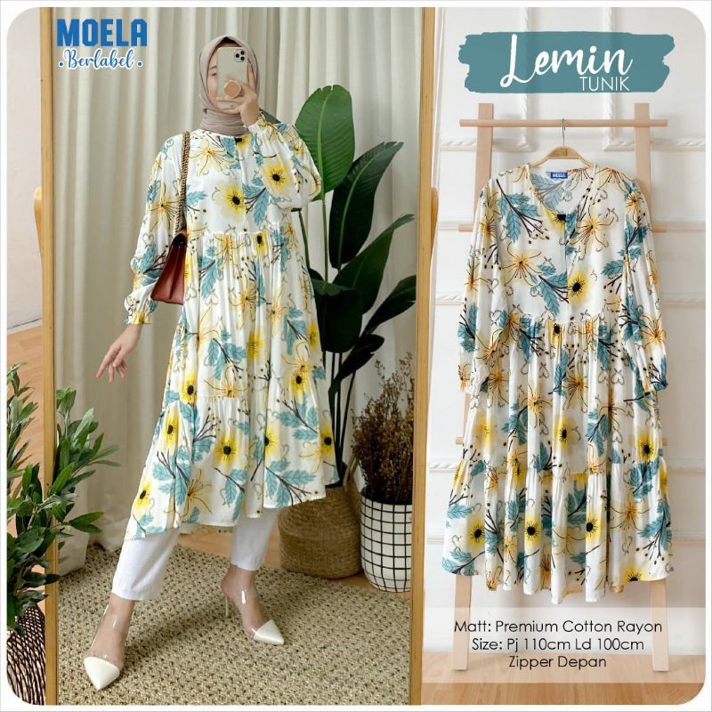 Lemina Tunic Moela / Tunik Bahan Premium Katun Rayon