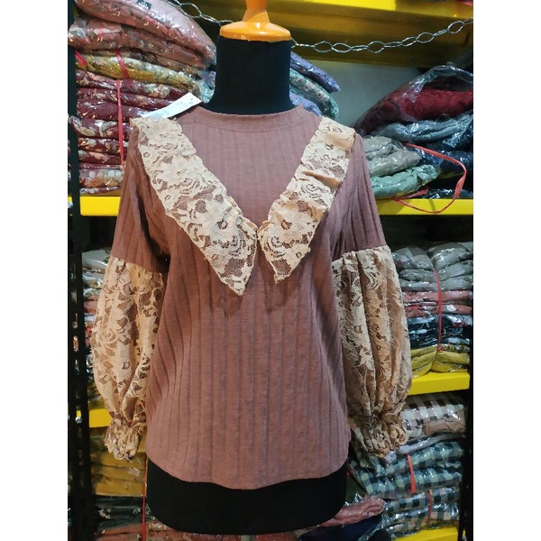 atasan rajut mix renda (import)