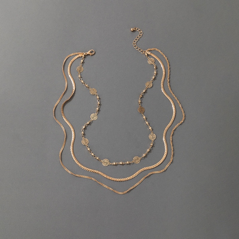 Set Kalung Tiga Lapis Bahan Alloy Bentuk Bulat Dan Daun