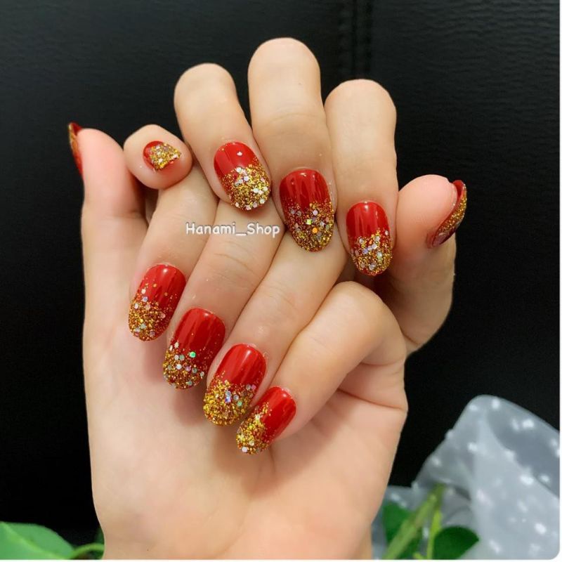 3D Kuku Palsu Pernikahan Wedding Fake Nails warna Merah / Red / Maroon / Biru Blue