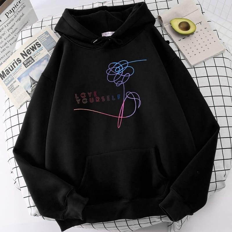 Hoodie Love Your Self | Korean Style | Atasan Wanita Dan Pria | Bahan Fleece tebal dan lembut | Allsize | Model Terbaru