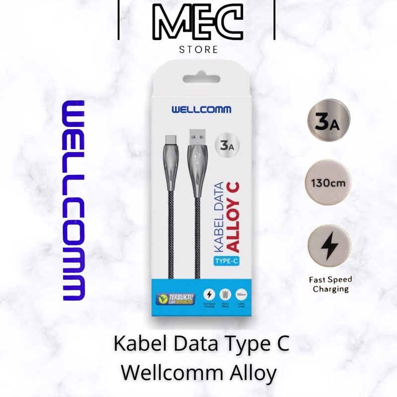 Kabel Data Usb Type C Fast Charging Wellcomm Alloy C 3A