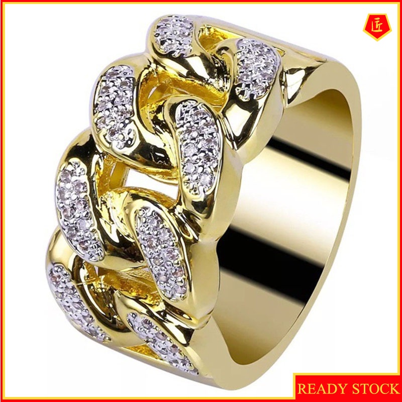 [Ready Stock]18K Gold Diamond-Studded Ring European and American Creative