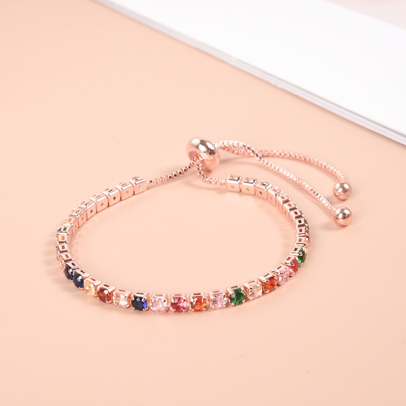 Gelang Rantai Adjustable Bahan Zirkon Warna Pelangi Untuk Wanita