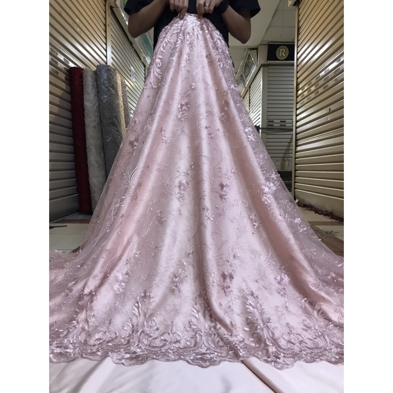 MURAH!! Kain bahan tille akar bordir / bahan kebaya brokat tille (CEPLOK BORDIR).