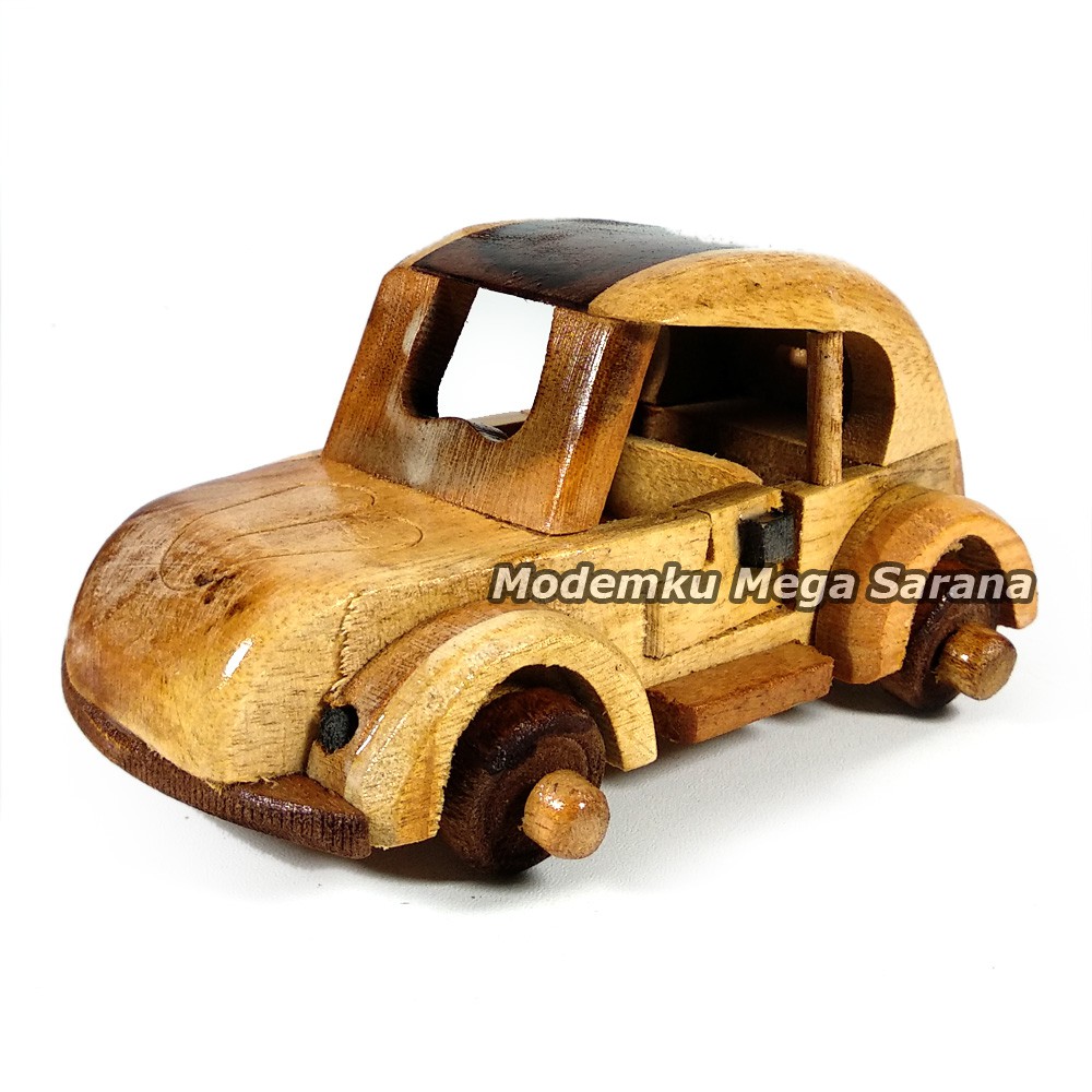 Paket Mini Isi 5pcs - Miniatur Dari Kayu VW Kodok Ontran Helikopter Becak Vespa