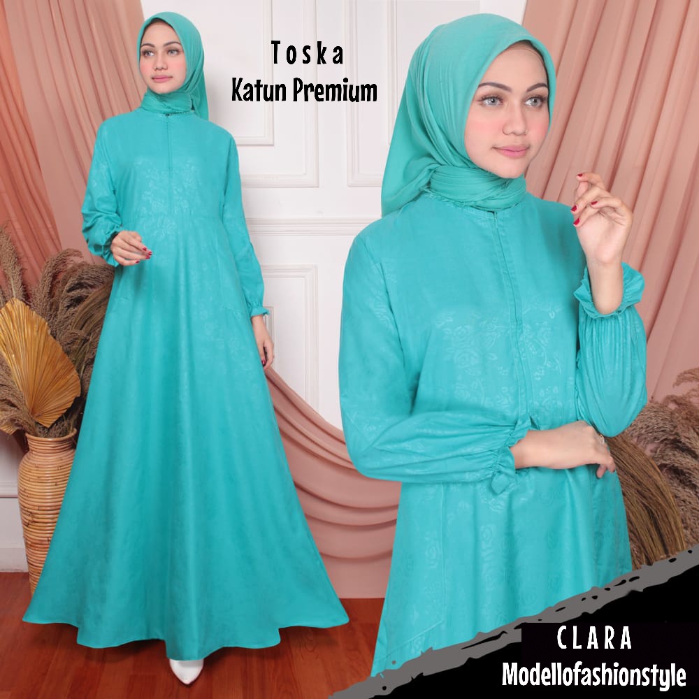 Clara - Gamis Dress L / XL Jumbo Polos Emboss Busui Bahan Katun 100% Berkualitas Warna Hijau Ijo Tos
