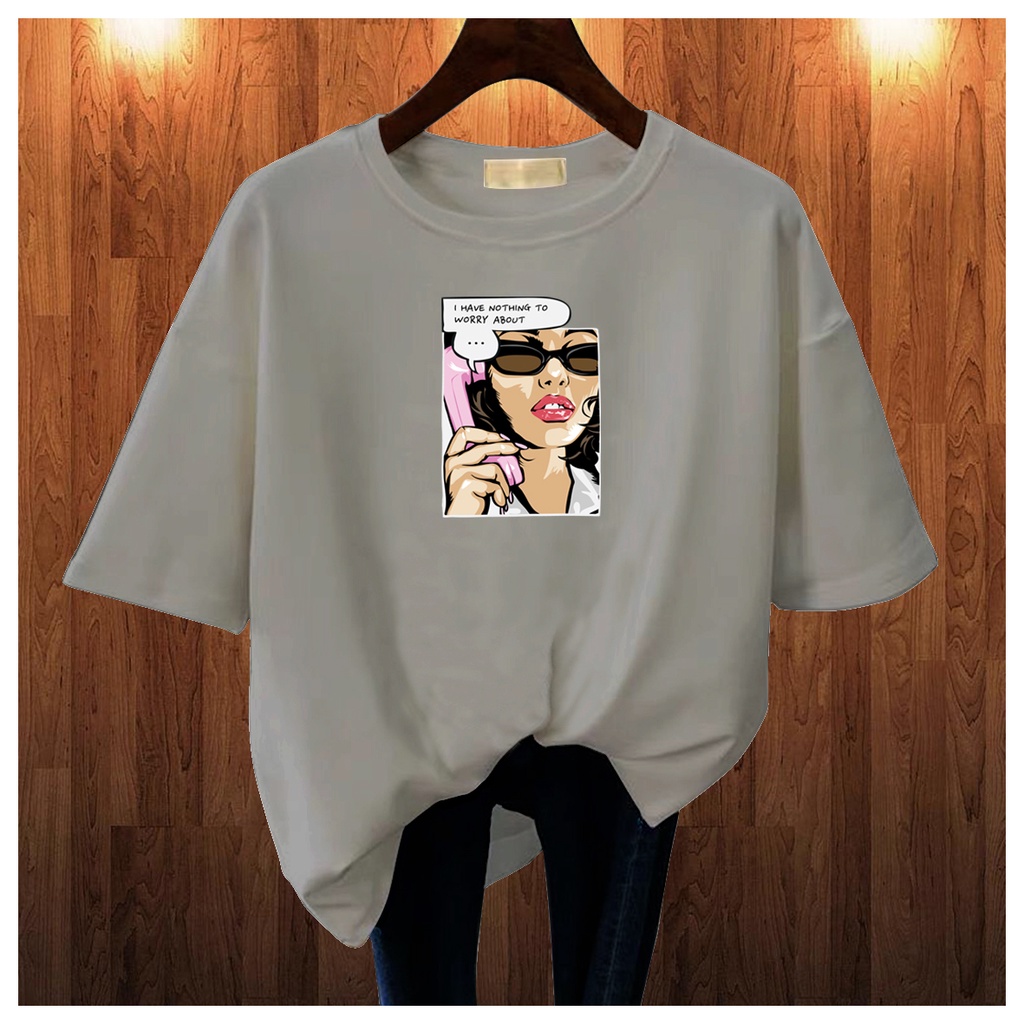 CALVIERO SHOP - BAJU KAOS ATASAN WANITA PRINT GIRL NOTHING WORRY LOGO GALAXY PRINT