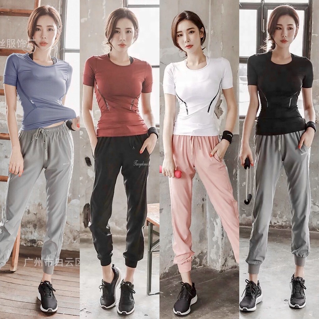 READY Baju Senam Aerobic Zumba Olahraga Outdoor Indoor Kaos Set Celana Jogger Import