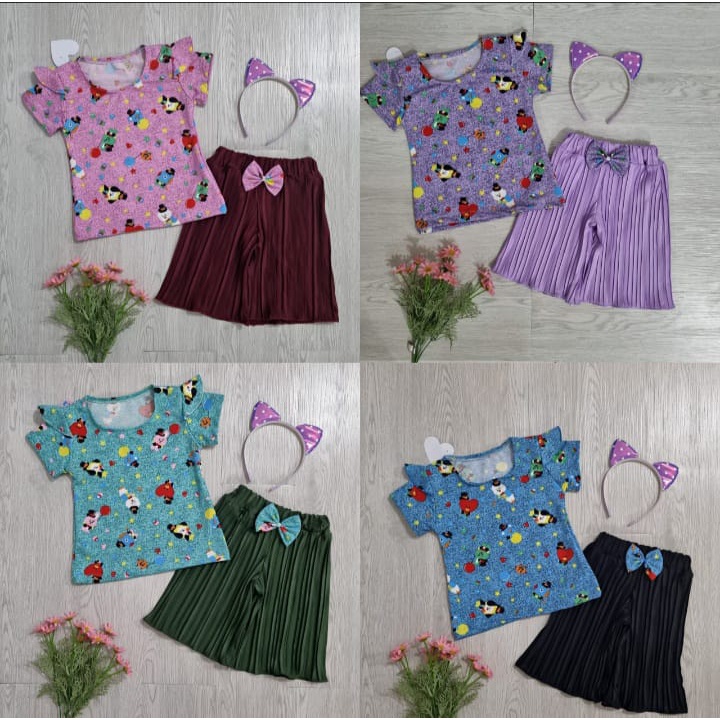 [GROSIR] [BUNDLE] Setelan Plisket motif Pendek Anak Perempuan